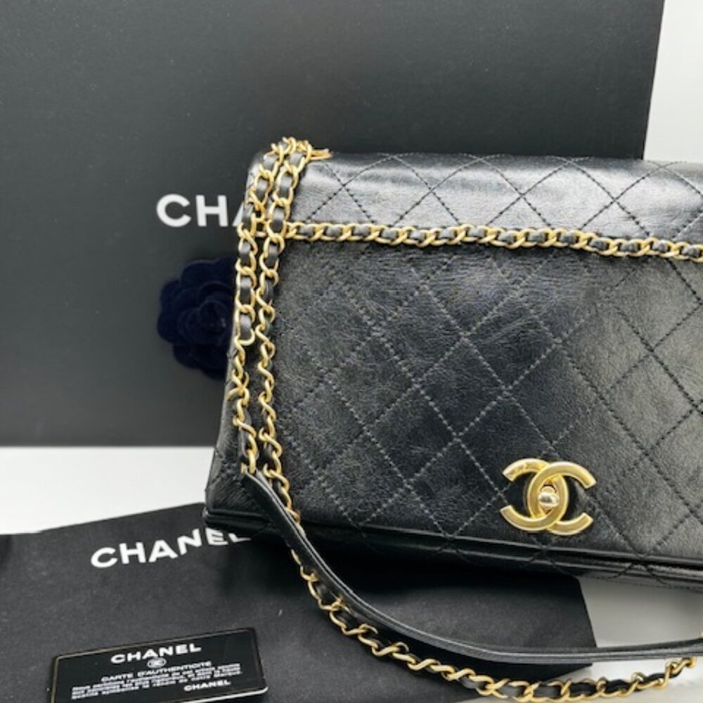 Chanel Chain Stitched Calfskin Flap Bag Medium Black Shoulder bag - Picture 16 of 17